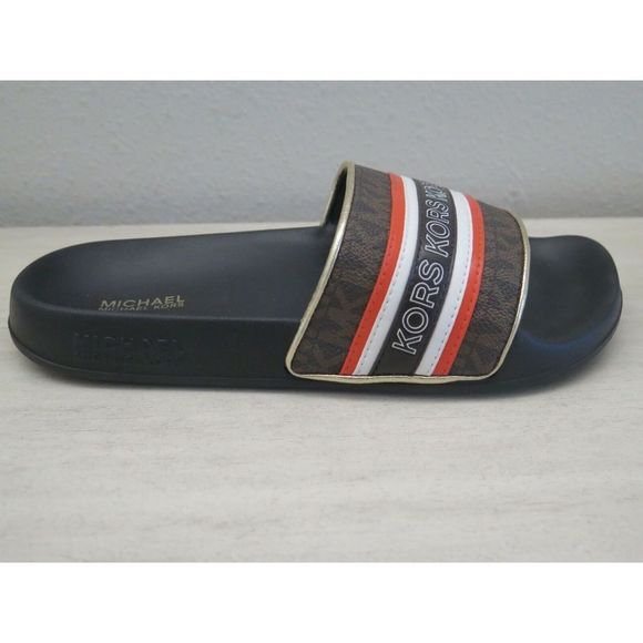 Michael Kors Women's Sz 6M Brown/Crimson Red Gilmore Slides - Picture 6 of 8